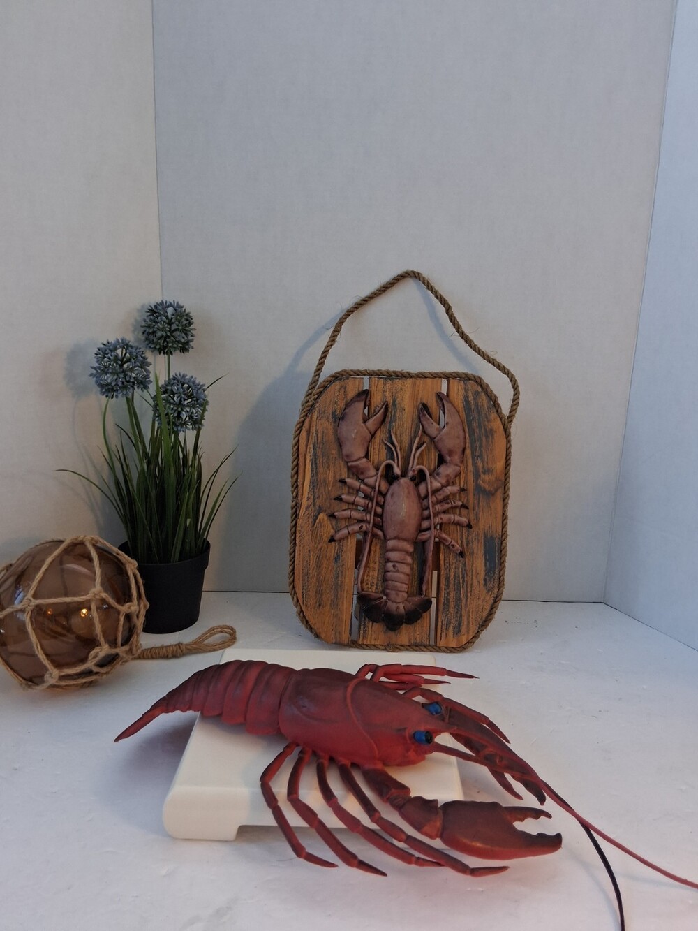 VTG '90s Wooden Lobster Wall Plaque & 3D Resin Decor 2pc Set